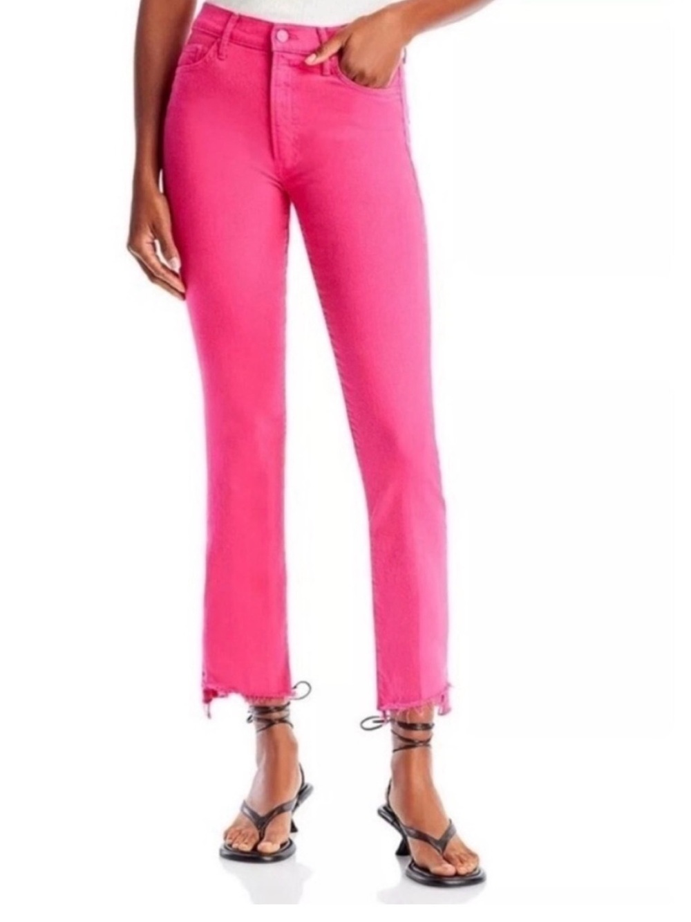 MOTHER The Insider Crop Step Fray Pink Jeans